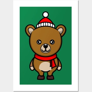 kawaii doodle cute bear cub christmas Posters and Art